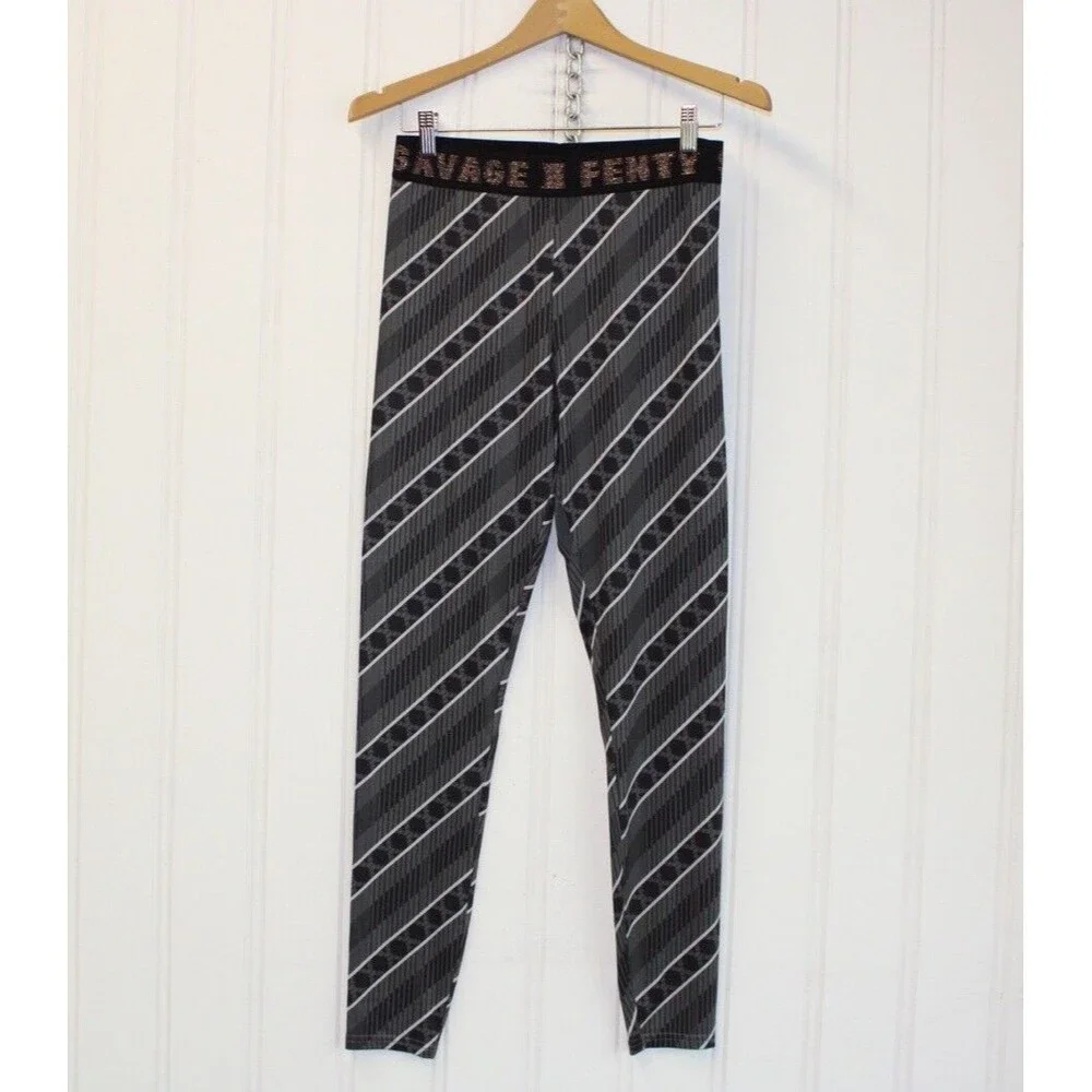 Savage X Fenty Leggings Gray Stripe Forever Savage Jersey Knit Ankle Size Medium